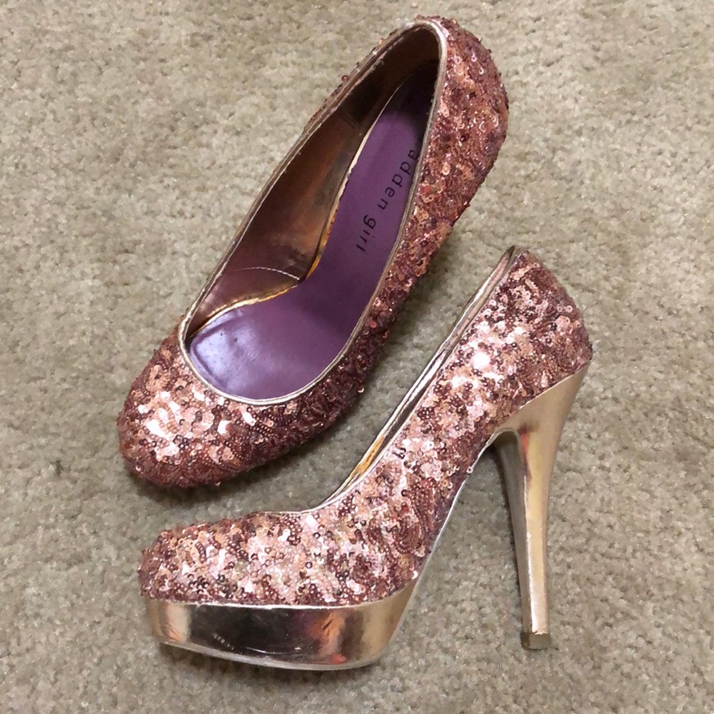 Madden Girl Rose Gold Sequin Heels